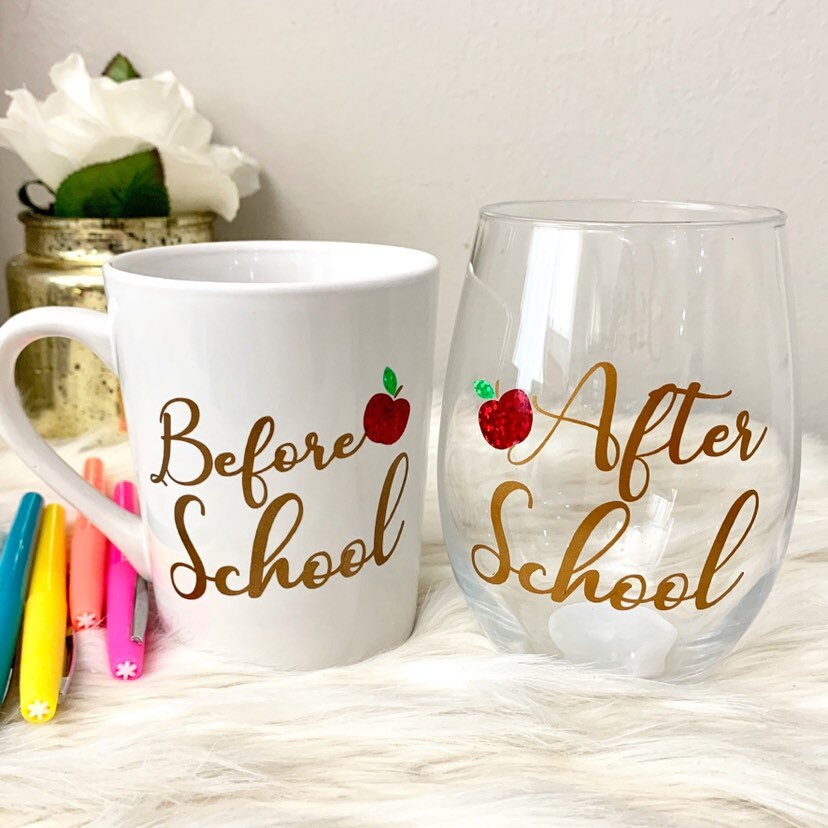 Before School After School Coffee Mug and Wine Glass